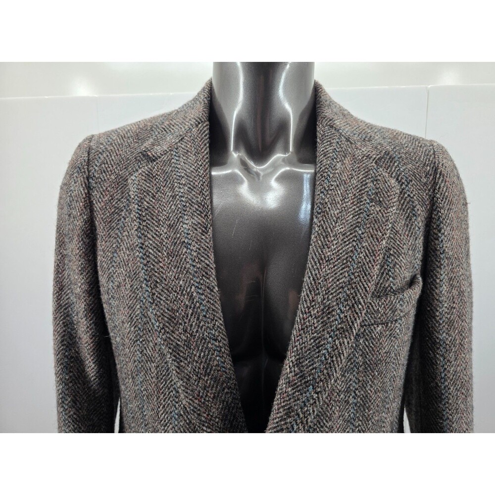 Vtg Harris Tweed 40S Brown Herringbone Wool USA Mens Blazer Jacket Sport Coat - Picture 3 of 13